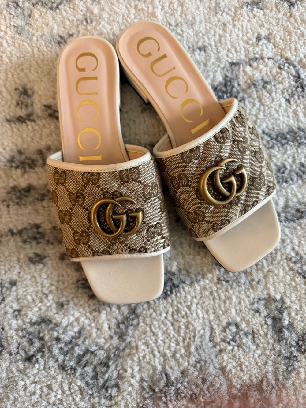 Gucci GG Monogram Canvas Marmont Slide Sandals Heels Size 37
